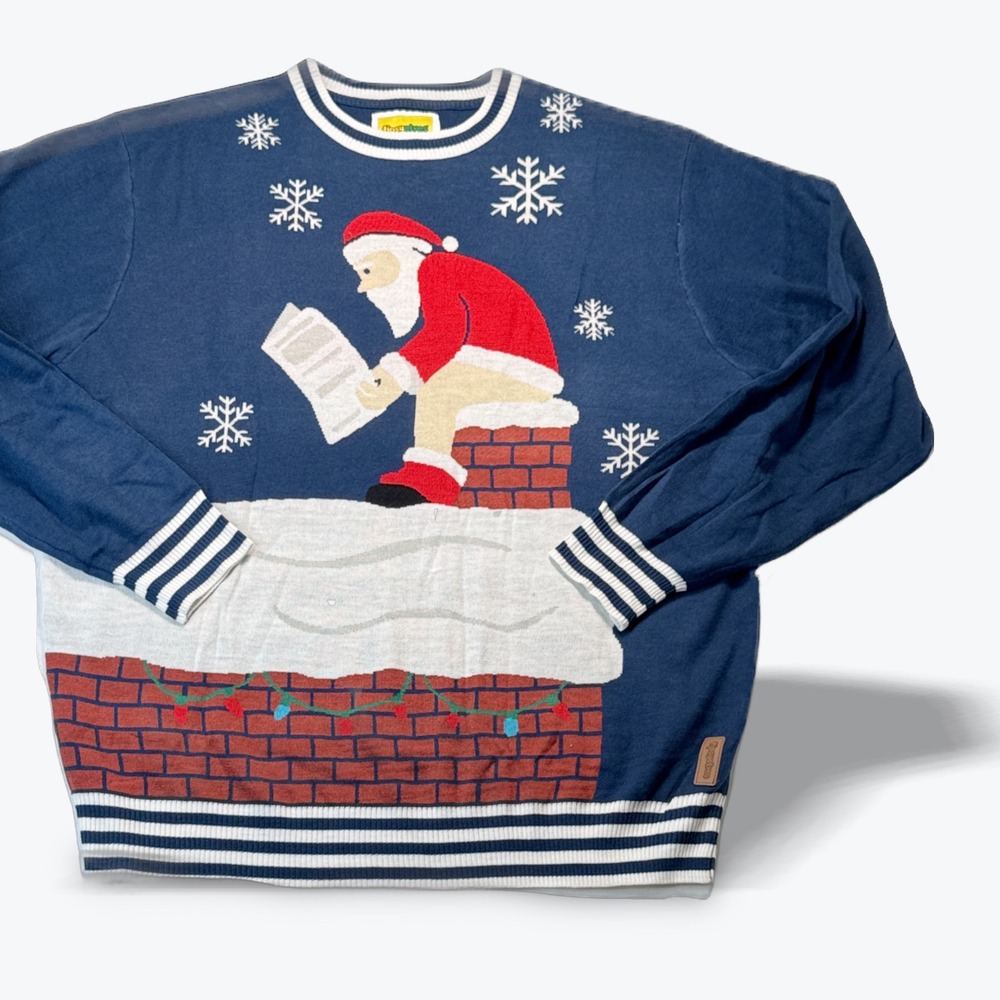 Tipsy Elves Sweater Santa on Chimney Pullover Navy Blue Holiday Size 3XL